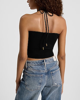 Ruched Knot Halter Neck Sweater Tank