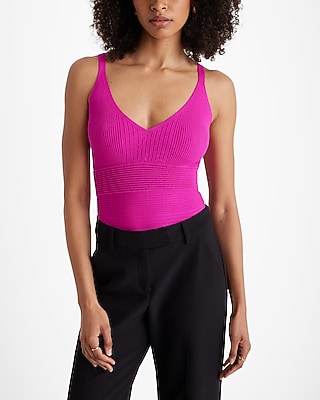 Ribbed Fitted V-Neck Sweater Tank - thumbnail 6