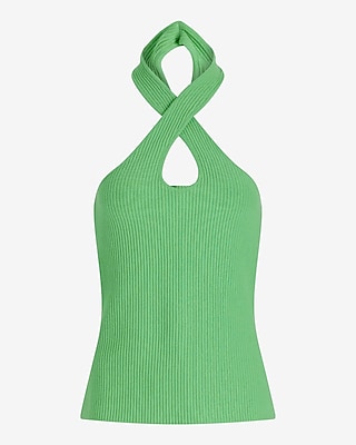 Ribbed Fitted Halter Cutout Sweater Tank