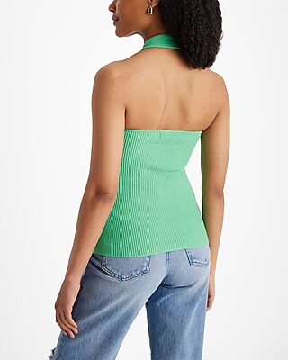 Ribbed Fitted Halter Cutout Sweater Tank