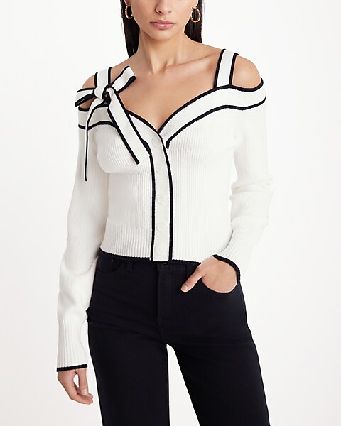 Tipped Off The Shoulder Tie Strap Cardigan | Express