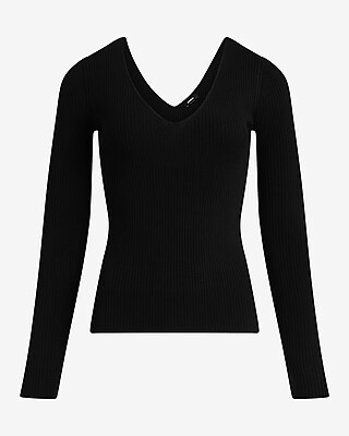 Fitted Ribbed Double V-Neck Sweater