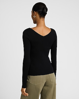 Fitted Ribbed Double V-Neck Sweater