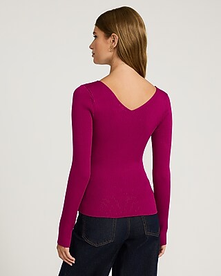 Silky Soft Fitted Ribbed Double V-Neck Sweater