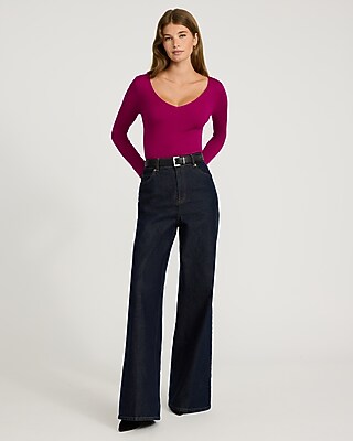 Silky Soft Fitted Ribbed Double V-Neck Sweater