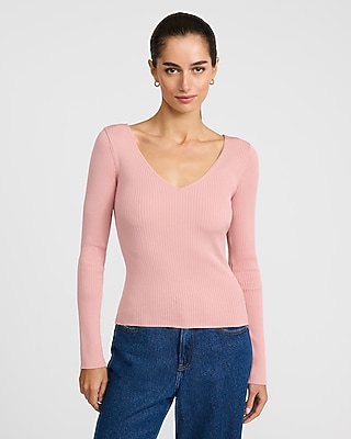 Silky Soft Fitted Ribbed Double V-neck Sweater | Express