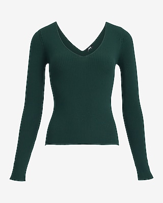 Silky Soft Fitted Ribbed Double V-Neck Sweater