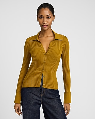 Silky Soft Fitted Ribbed Long Sleeve Double V-neck Sweater