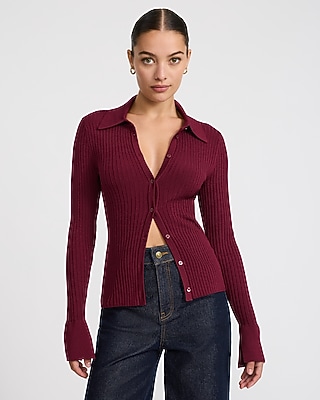Fitted Ribbed Cardigan In Silky Soft | Express