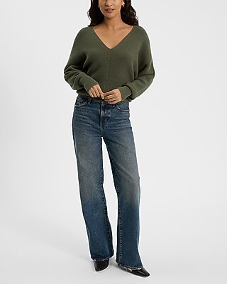 Ribbed V-neck Banded Bottom Soho Sweater | Express