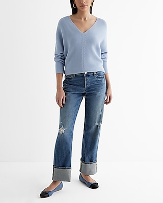 Ribbed V-Neck Banded Bottom SoHo Sweater