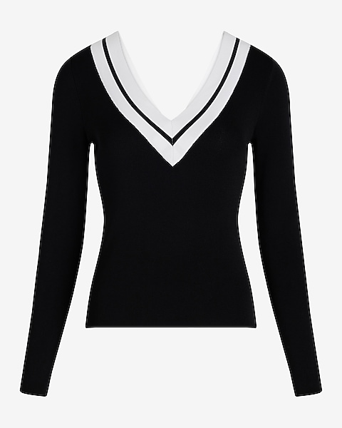 Silky Soft Fitted Tipped Double V-neck Sweater | Express Silky Soft Fitted Tipped Double V-neck Sweater | Express