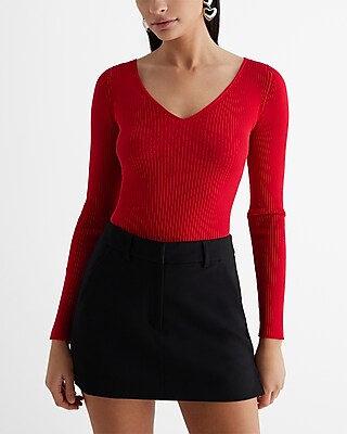 Silky Soft Fitted Ribbed Double V-neck Sweater