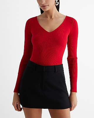 Silky Soft Fitted Ribbed Double V-Neck Sweater