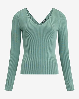 Silky Soft Fitted Ribbed Double V-Neck Sweater