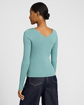 Silky Soft Fitted Ribbed Double V-Neck Sweater
