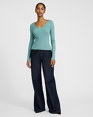Silky Soft Fitted Ribbed Double V-Neck Sweater
