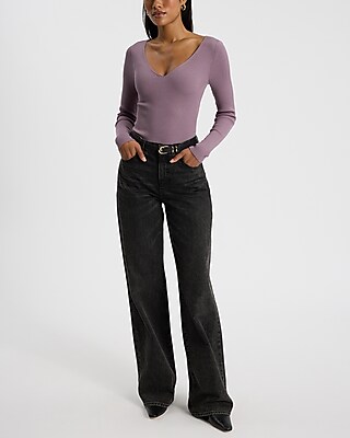 Silky Soft Fitted Ribbed Double V-Neck Sweater