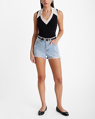 Silky Soft Fitted Tipped V-Neck Polo Sweater Tank