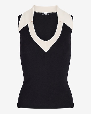 Silky Soft Fitted Tipped V-Neck Polo Sweater Tank