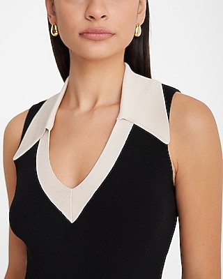 Silky Soft Fitted Tipped V-Neck Polo Sweater Tank