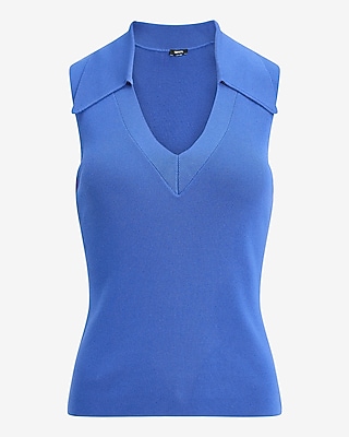 Silky Soft Fitted V-Neck Polo Sweater Tank