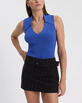 Silky Soft Fitted V-Neck Polo Sweater Tank