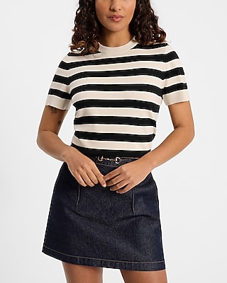 Skimming Striped Short Sleeve Sweater Tee