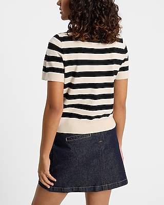 Skimming Striped Short Sleeve Sweater Tee