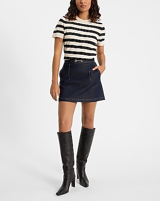 Skimming Striped Short Sleeve Sweater Tee