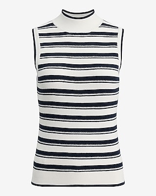 Fitted Ribbed Striped Mock Neck Sweater Tank