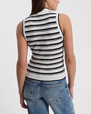 Fitted Ribbed Striped Mock Neck Sweater Tank