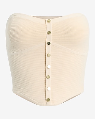 Button Up Strapless Corset Sweater Tube Top