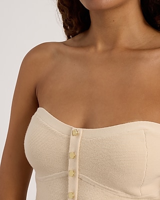 Button Up Strapless Corset Sweater Tube Top