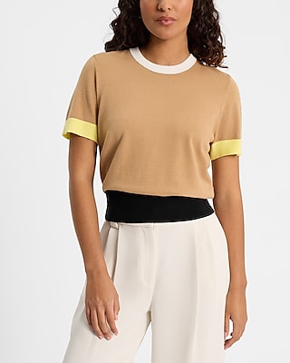 Skimming Color Blocked Short Sleeve Sweater Tee