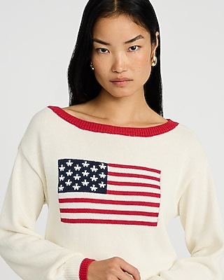 American Flag Red Trim Boat Neck Sweater - image 2