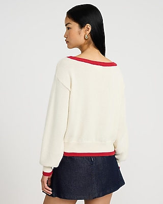 American Flag Red Trim Boat Neck Sweater - image 3