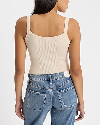 Lace Pieced Fitted Ribbed Scoop Neck Sweater Tank