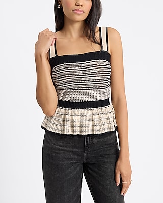 Striped Ribbed Peplum Sweater Tank