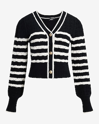 Striped V-Neck Novelty Button Cardigan