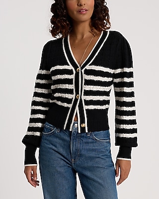 Striped V-Neck Novelty Button Cardigan