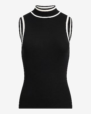 Tipped Silky Soft Fitted Mock Neck Sweater Tank