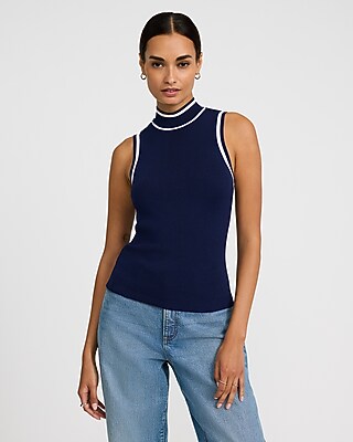 Silky Soft Fitted Ribbed Mock Neck Sweater Tank