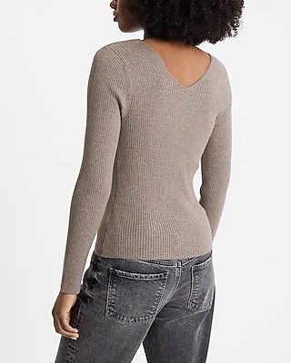 Fitted Ribbed Long Sleeve Double V-Neck Sweater