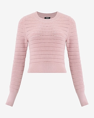 Open Stitch Crew Neck Cropped Sweater