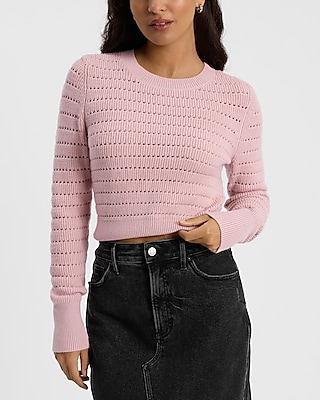 Open Stitch Crew Neck Cropped Sweater