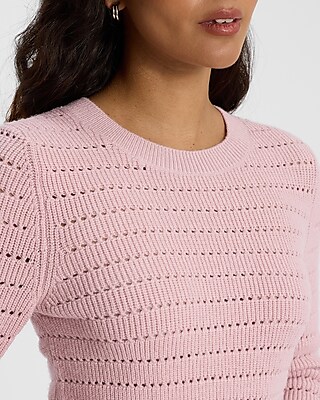 Open Stitch Crew Neck Cropped Sweater