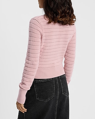 Open Stitch Crew Neck Cropped Sweater