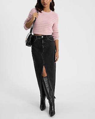 Open Stitch Crew Neck Cropped Sweater