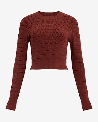 Open Stitch Crew Neck Cropped Sweater